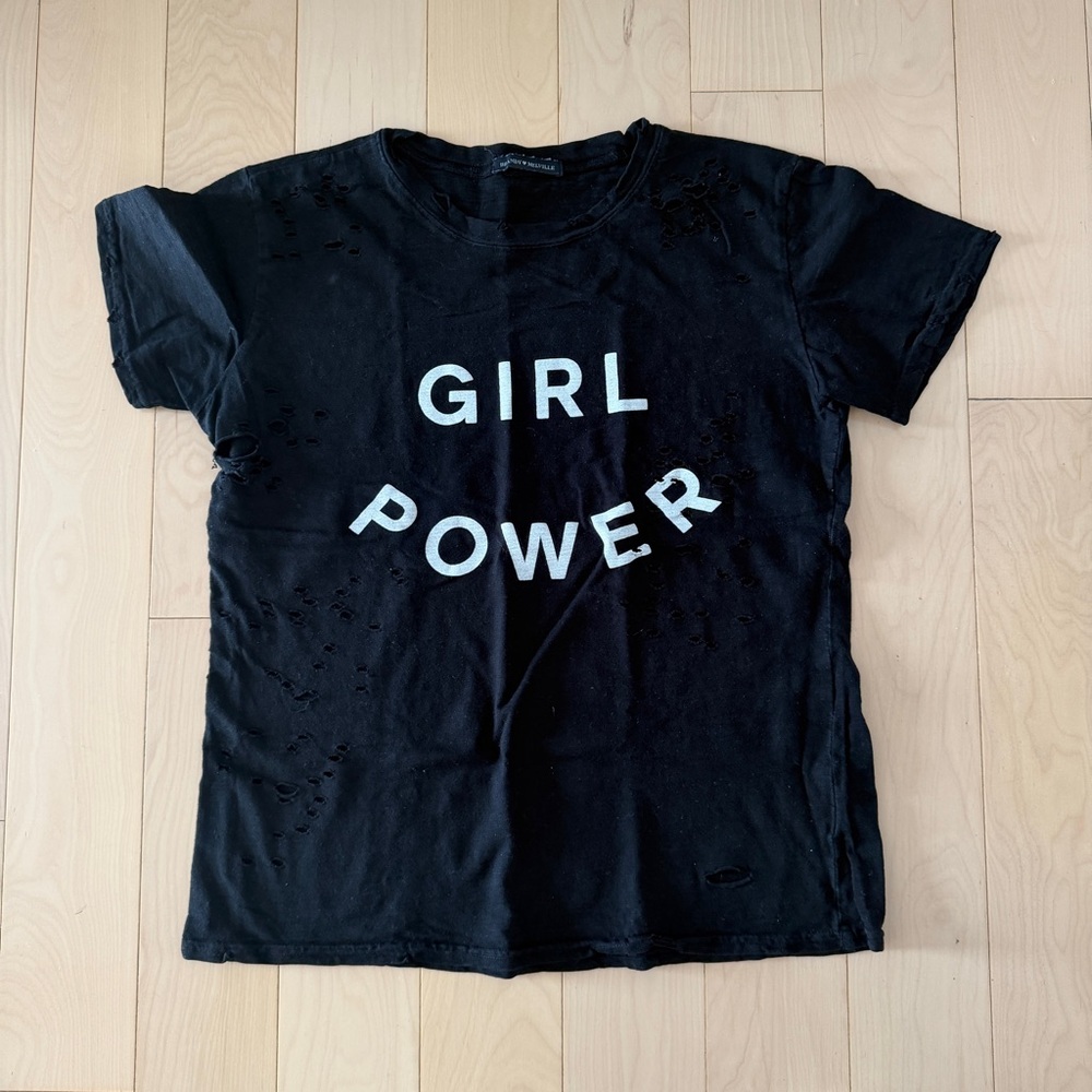 Brandy Melville Black Distressed Girl Power Shirt
